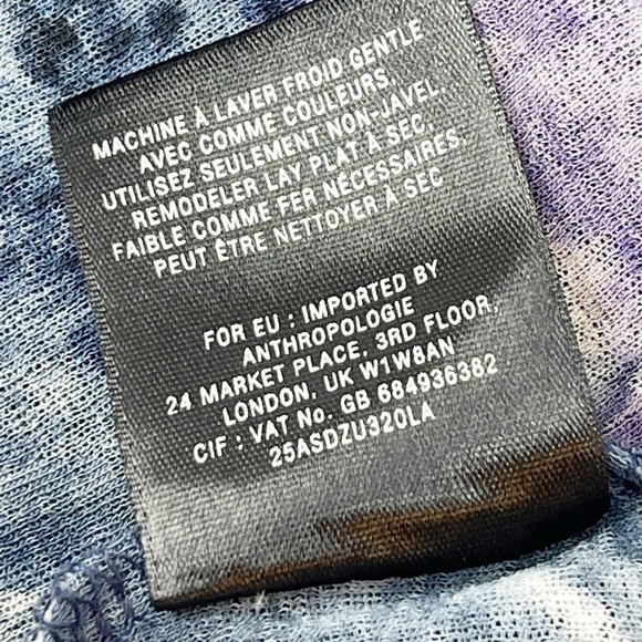 ANTHROPOLOGIE POSTMARK Women’s GATHERED MESH Peplum Top Purple Blue Watercolor S - Picture 7 of 7